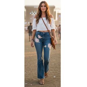 {Anthropologie} Pilcro High Rise Bootcut Appliqué Jeans